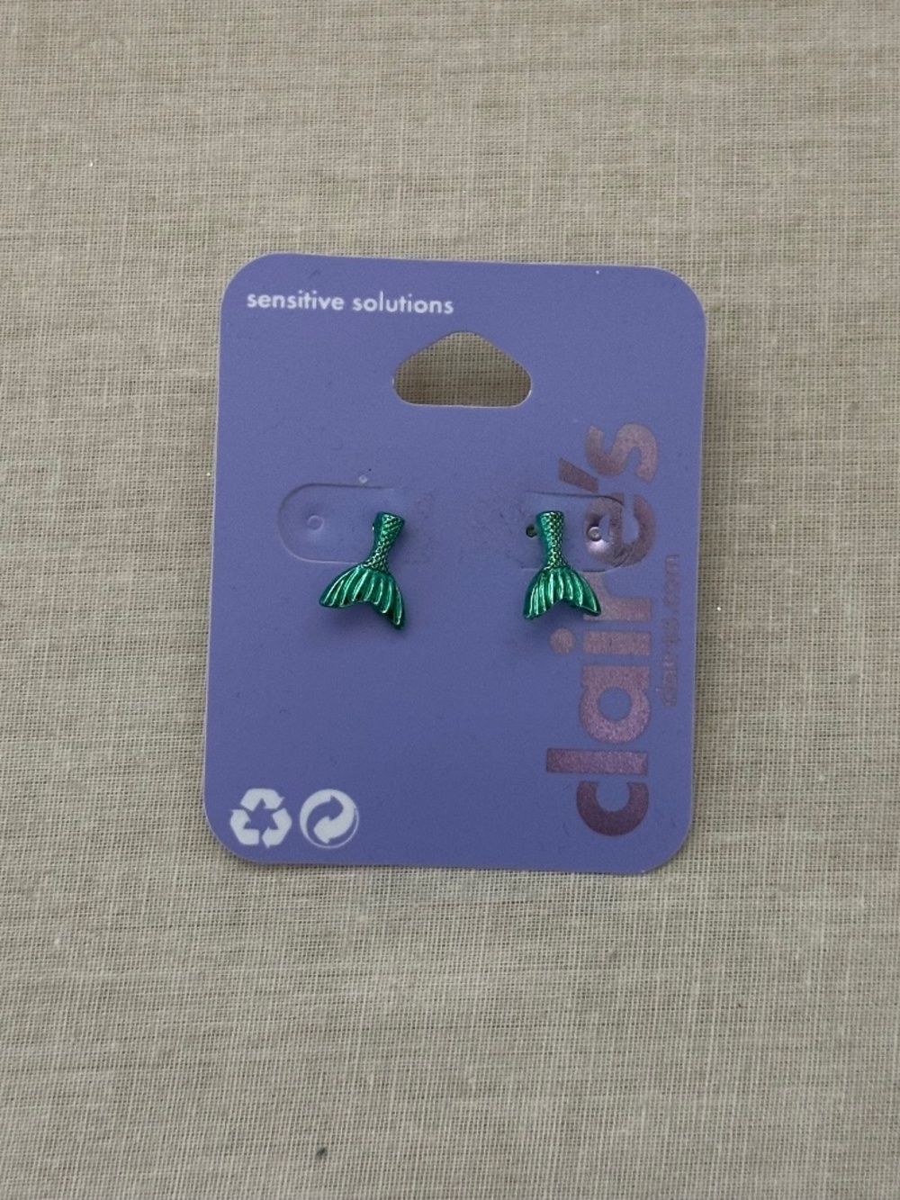 Claire's Green Shiny Mermaid Tails Stud Earrings Sensitive Solutions NWT